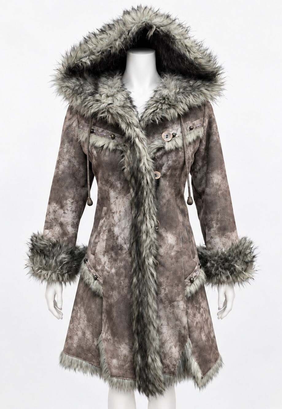 Eduardo Bassoni Faux Suede Fur Hooded Penny Lane Coat Gray Y2K XS